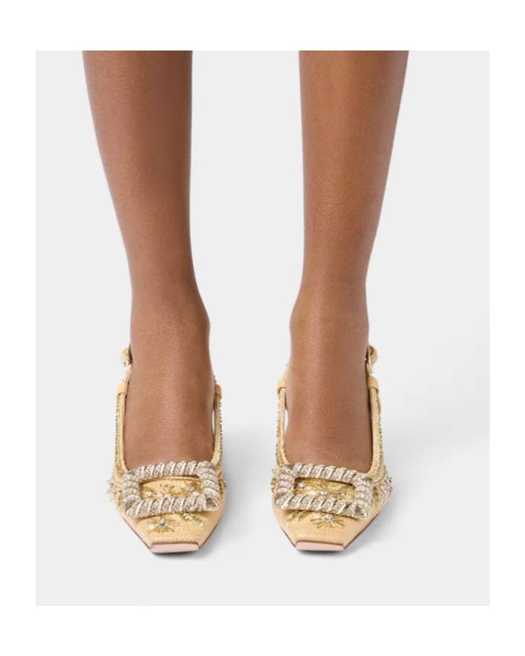 Roger Vivier Natural Crystal-Embellished Buckle Slingback Pumps