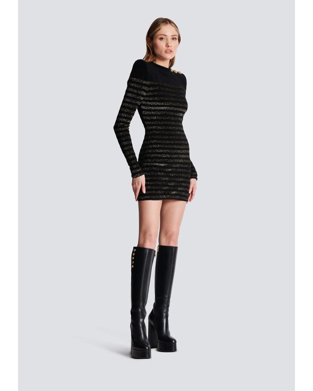 Balmain Black Striped Lurex Jersey Dress