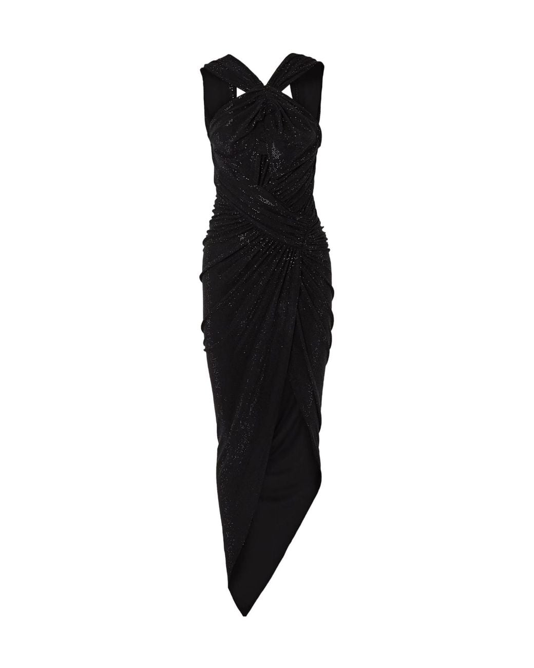 Alexandre Vauthier Black Asymmetric Ruched Crystal-Embellished Stretch-Jersey Gown