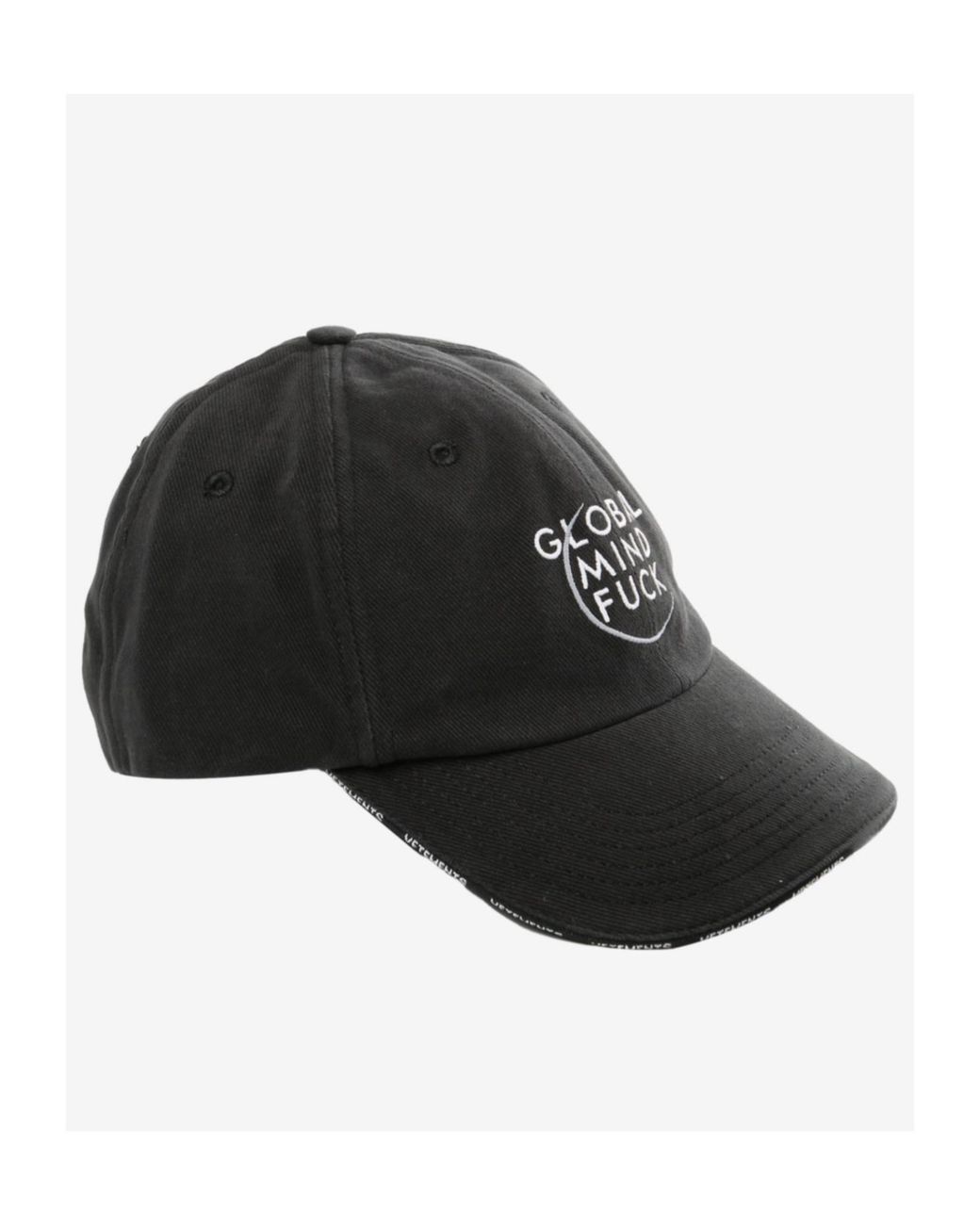 Vetements Black Global Mf Embroidered Text Sticker Cap for men