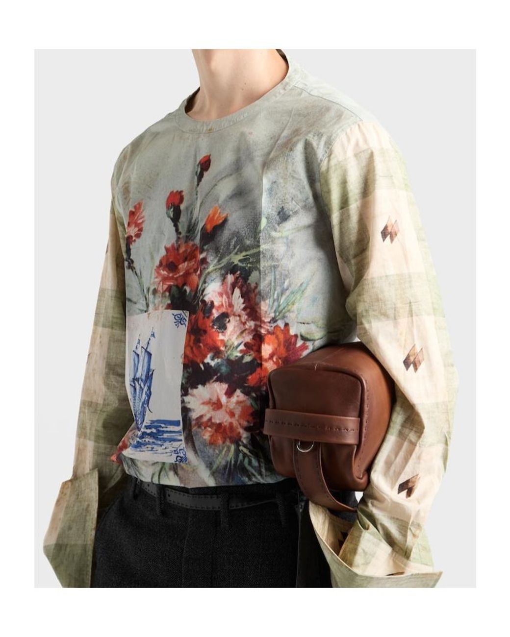 Prada Gray Cotton Floral Back-Button Shirt for men