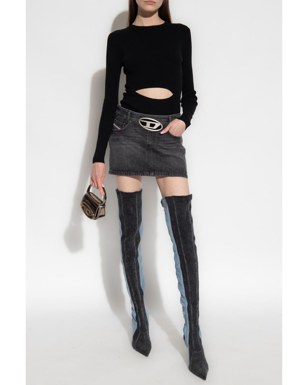 DIESEL Black Peris Cut-Out Ribbed-Knit Top