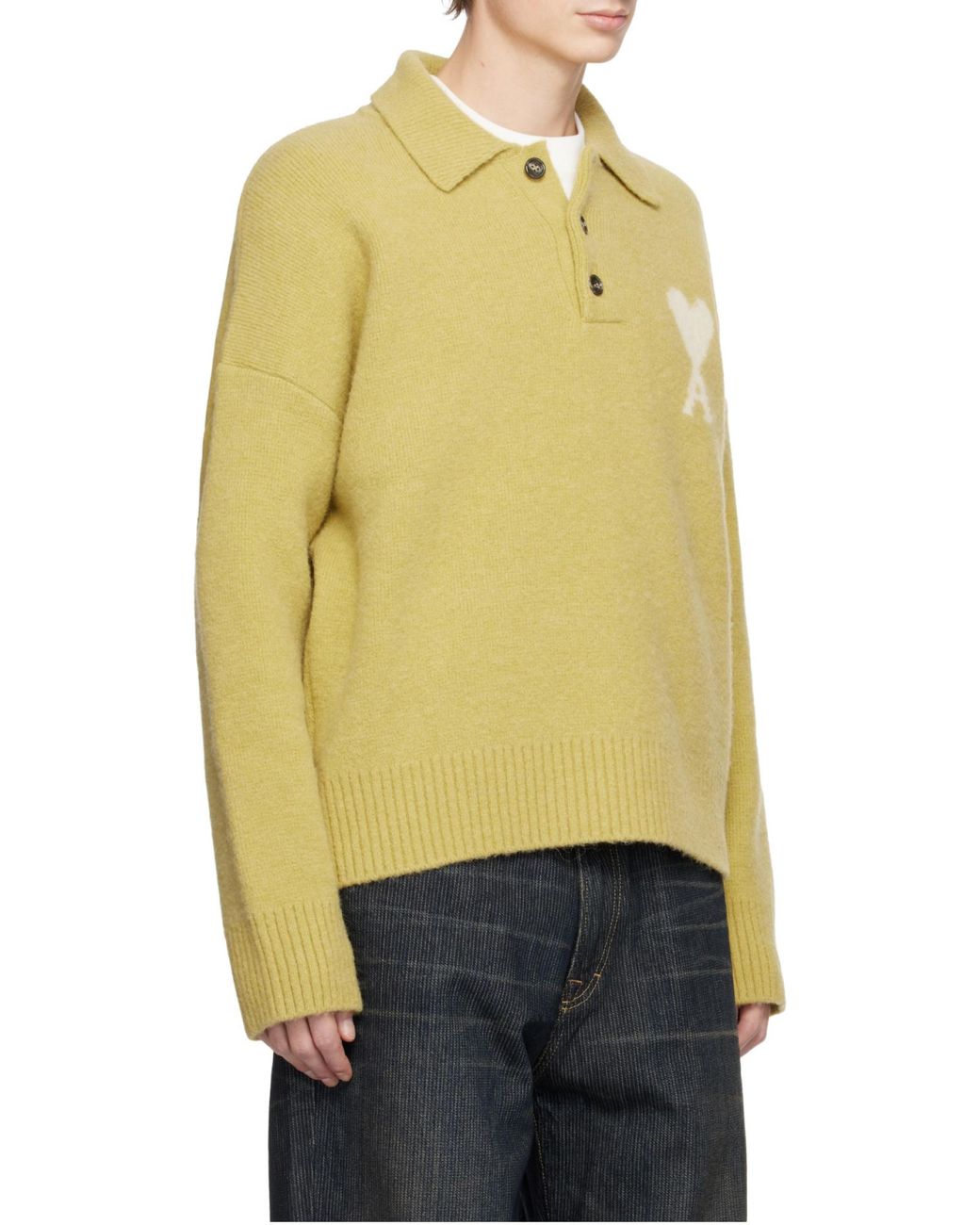 AMI Yellow Ami De Coeur Long-Sleeved Polo Shirt for men