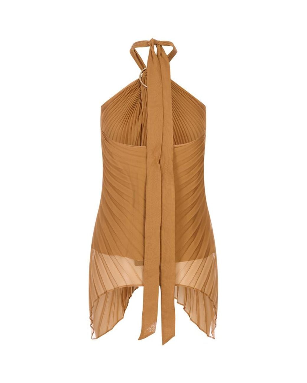 Max Mara Brown Pleated Valzer Top With Knot And Detail