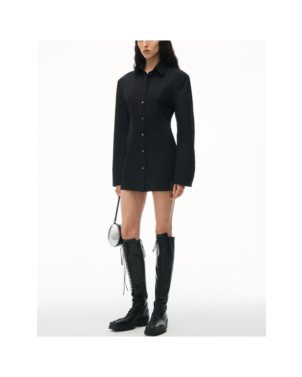 Alexander Wang Blue Boned Long-Sleeved Shirt Minidress