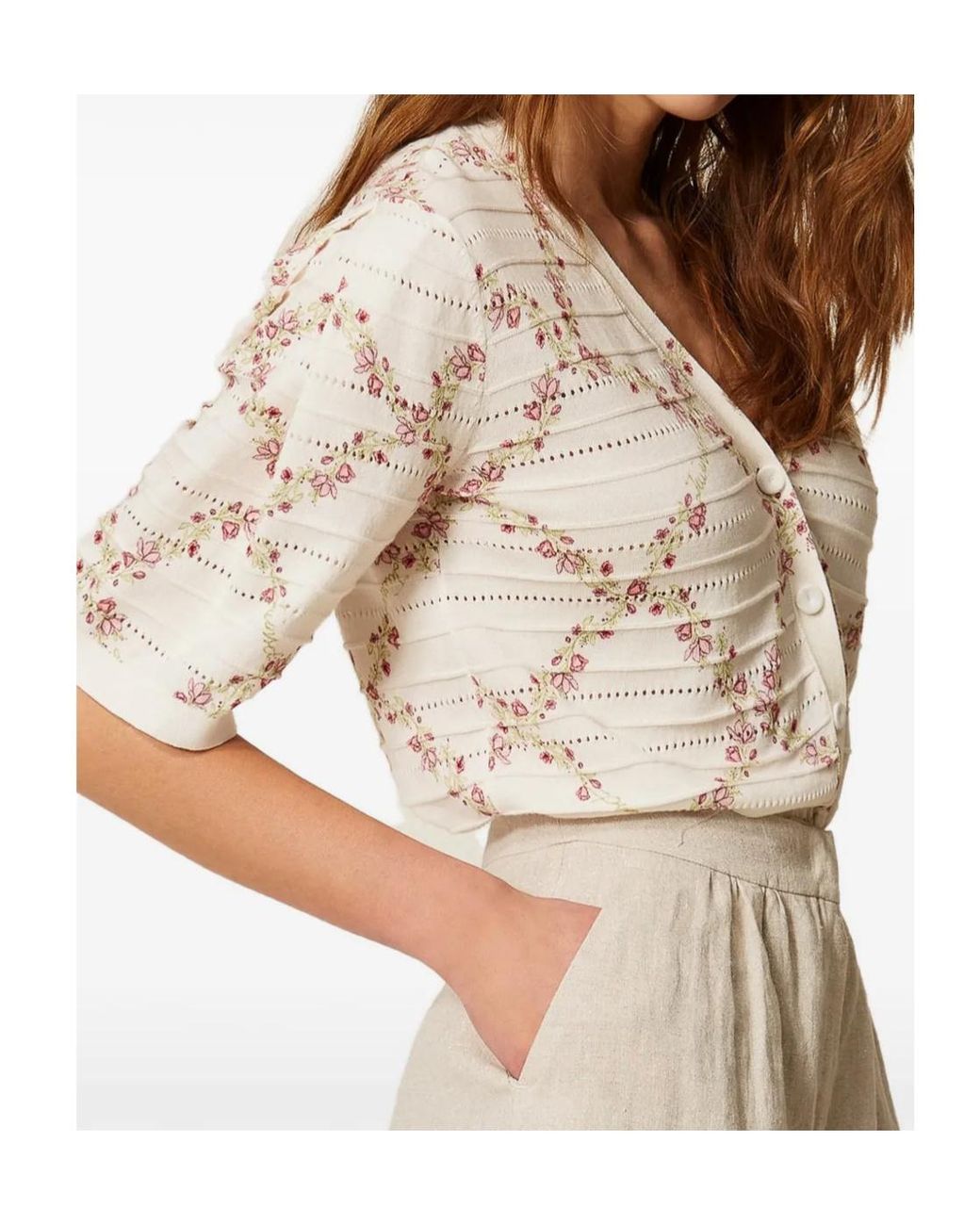 Twinset Natural Floral Pattern Cardigan
