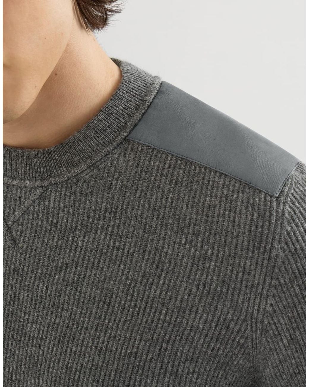 Brunello Cucinelli Gray Cashmere Ribbed Sweater With Cotton Inserts for men