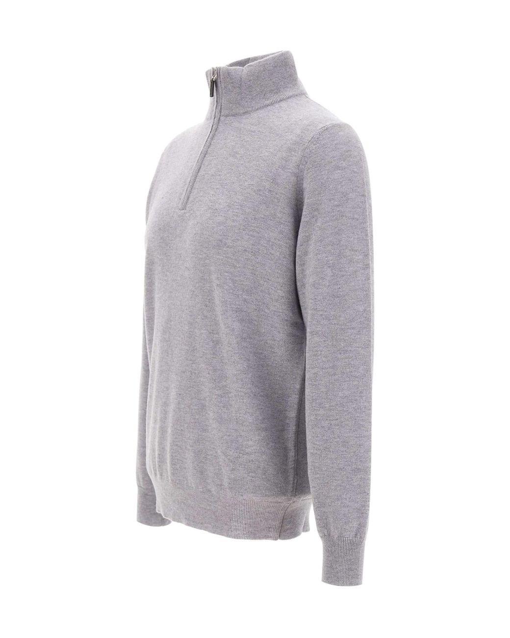 Kangra Cashmere Gray Kangra Half Zip Stand Collar Knitted Sweater for men