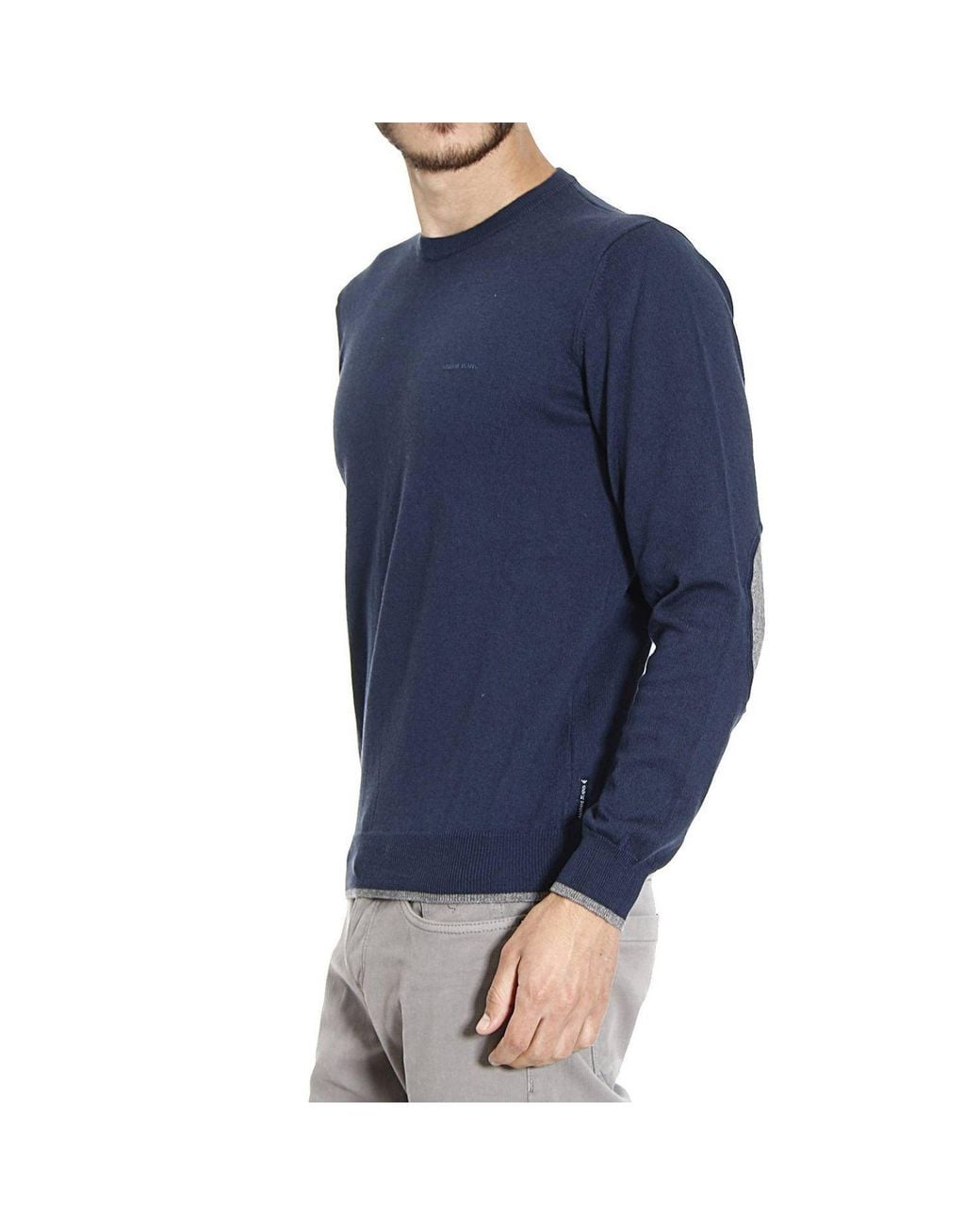 Armani Jeans Blue Round-Necked Logo Pullover for men
