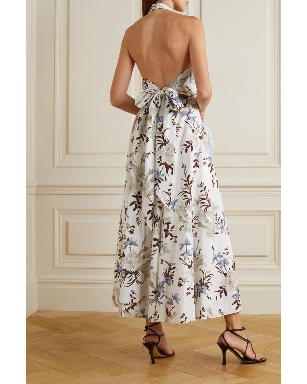 Erdem White Selene Floral Print Dress With Bow Decoration