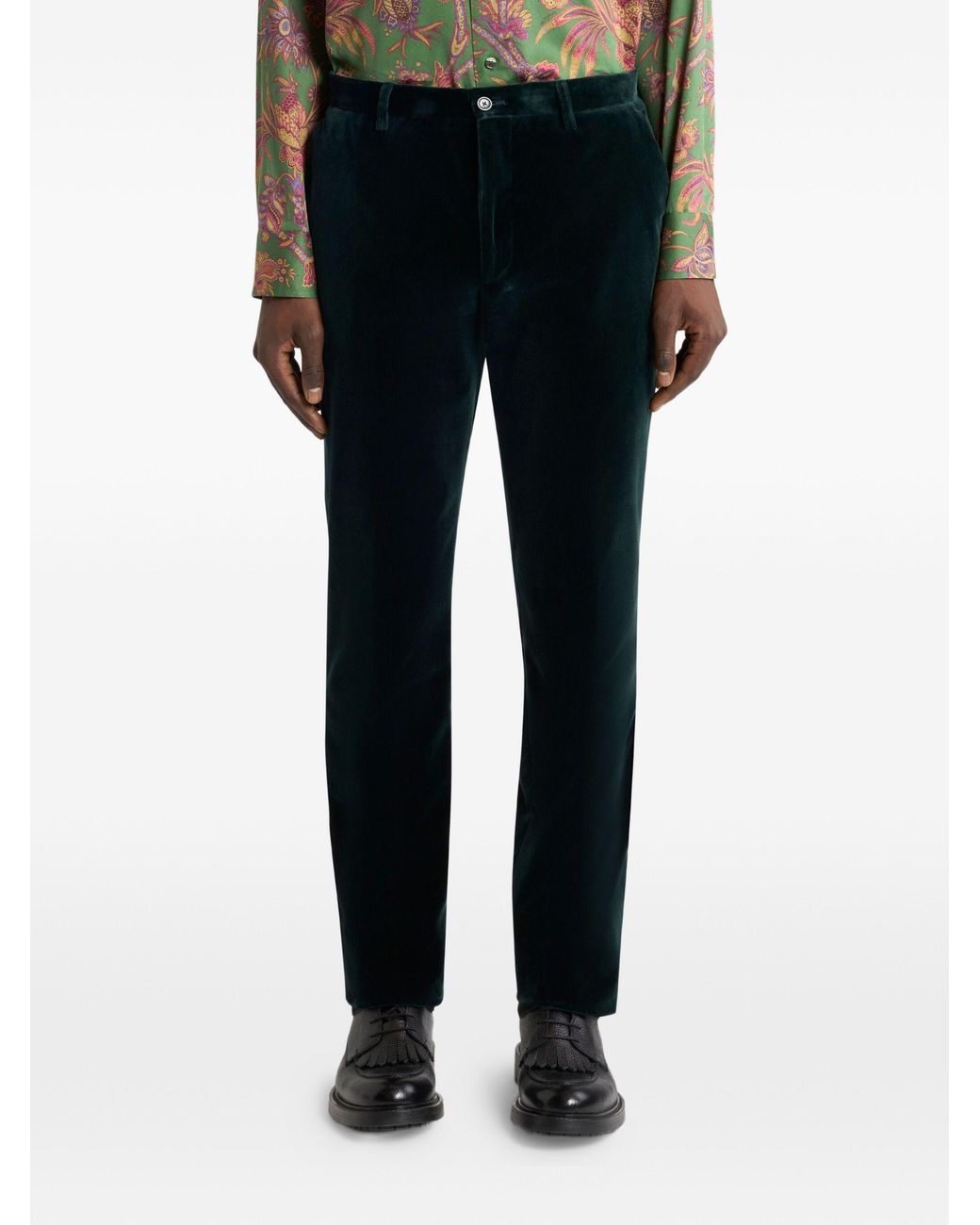 Etro Blue Stretch Velvet Trousers for men