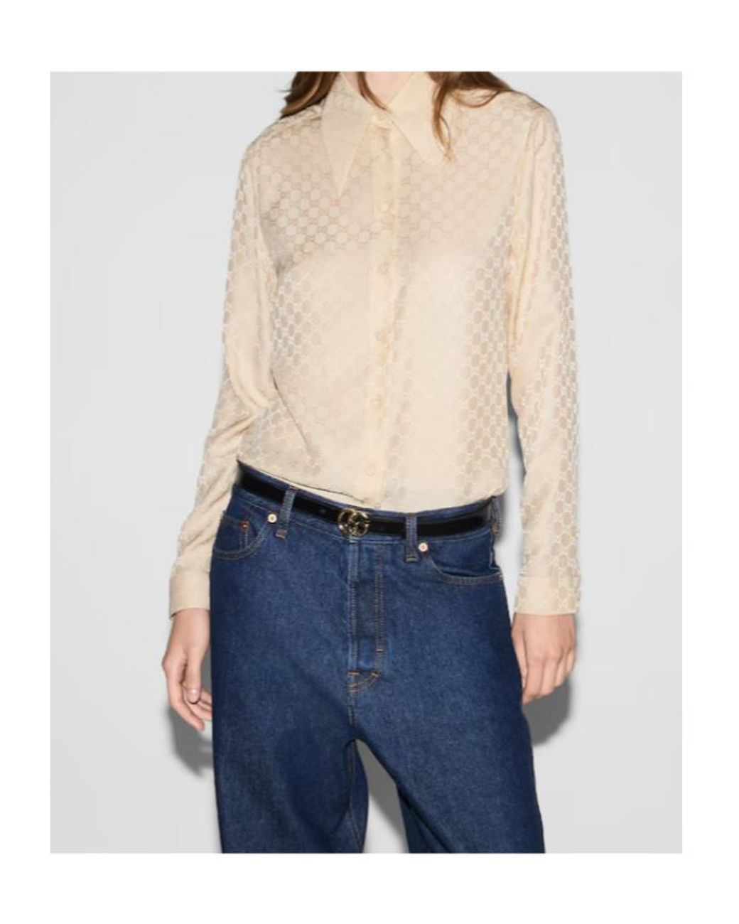 Gucci Natural Gg Silk Crepe Shirt