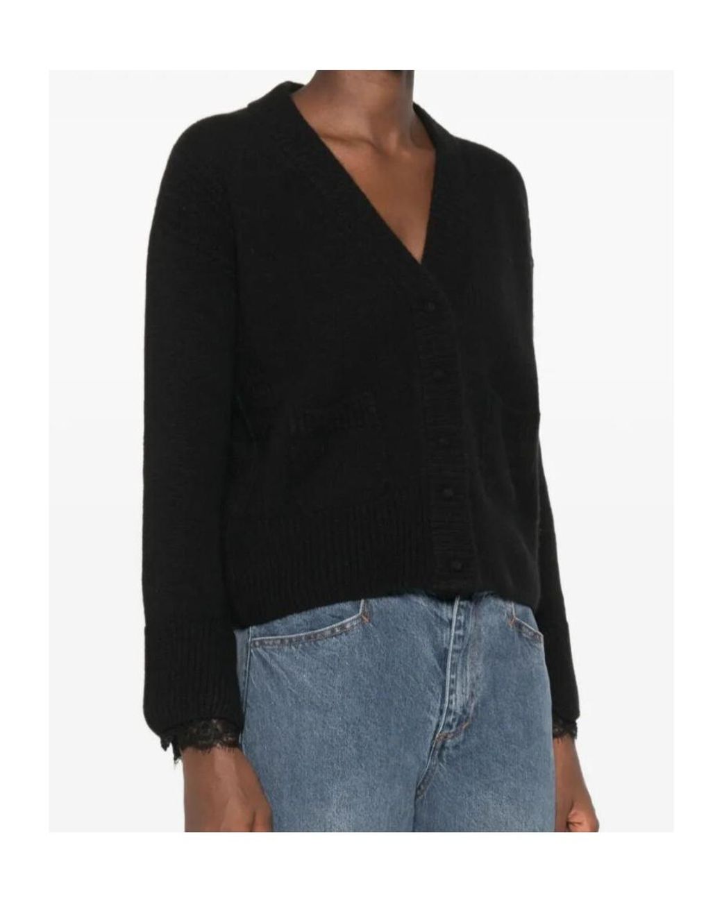 Ermanno Scervino Black Lace-Trim Cashmere Cardigan