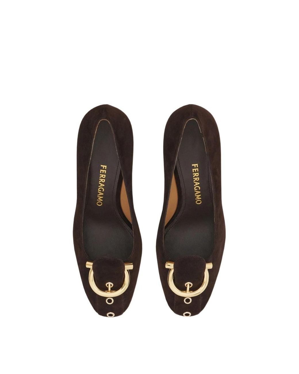 Ferragamo Brown Gancini Block Heel Pump