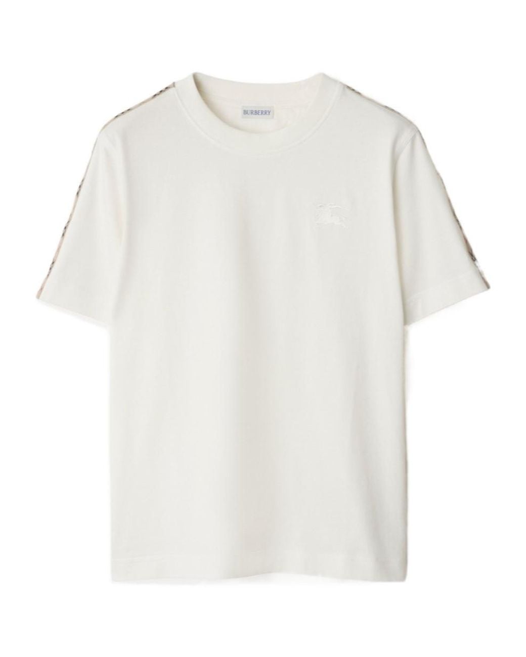 Burberry White Checked-Trim Crewneck T-Shirt