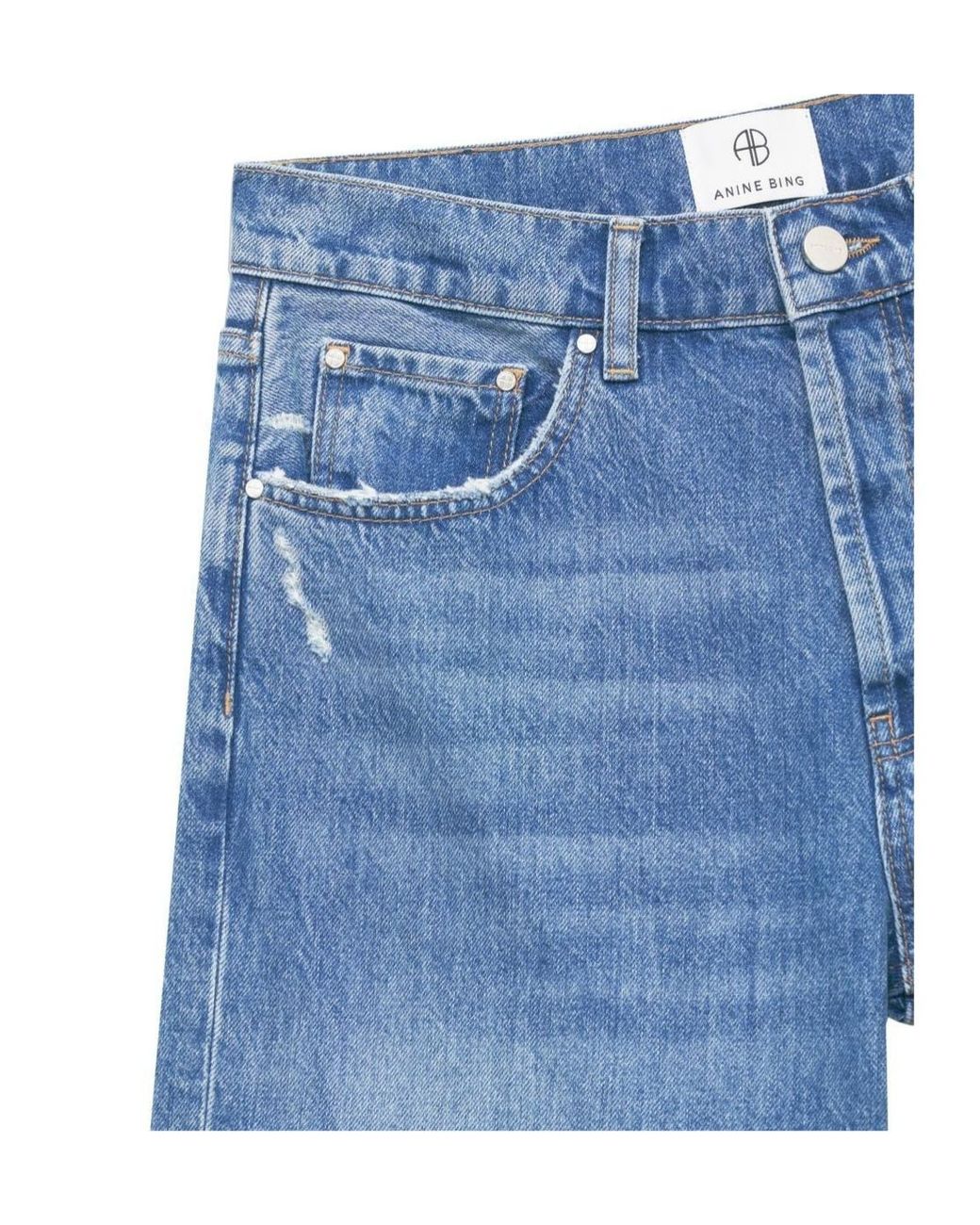 Anine Bing Blue Hugh Logo Patch Jeans