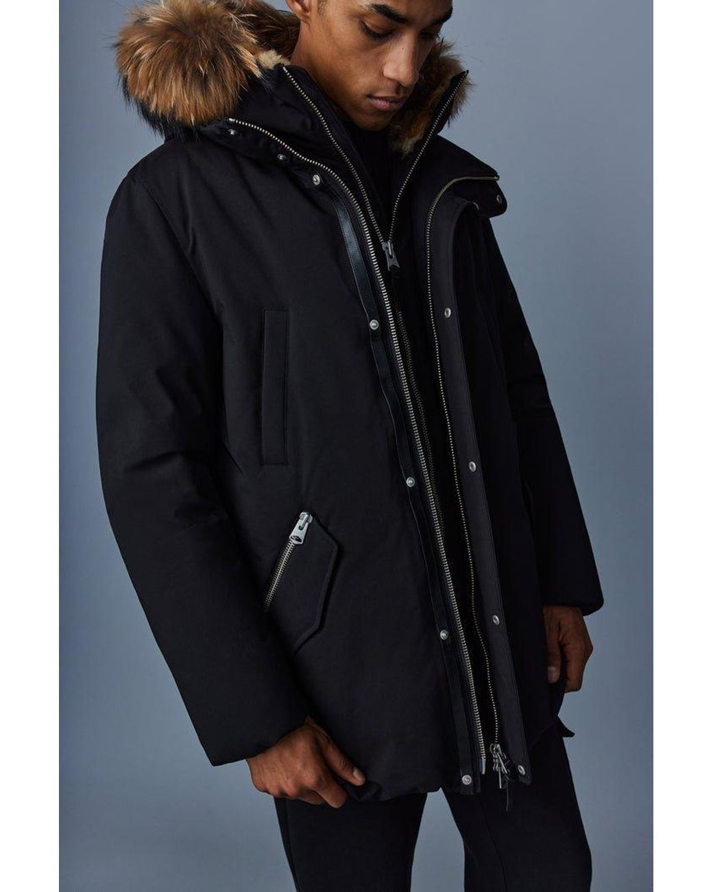Mackage Blue Edward Fur Hooded Jacket for men