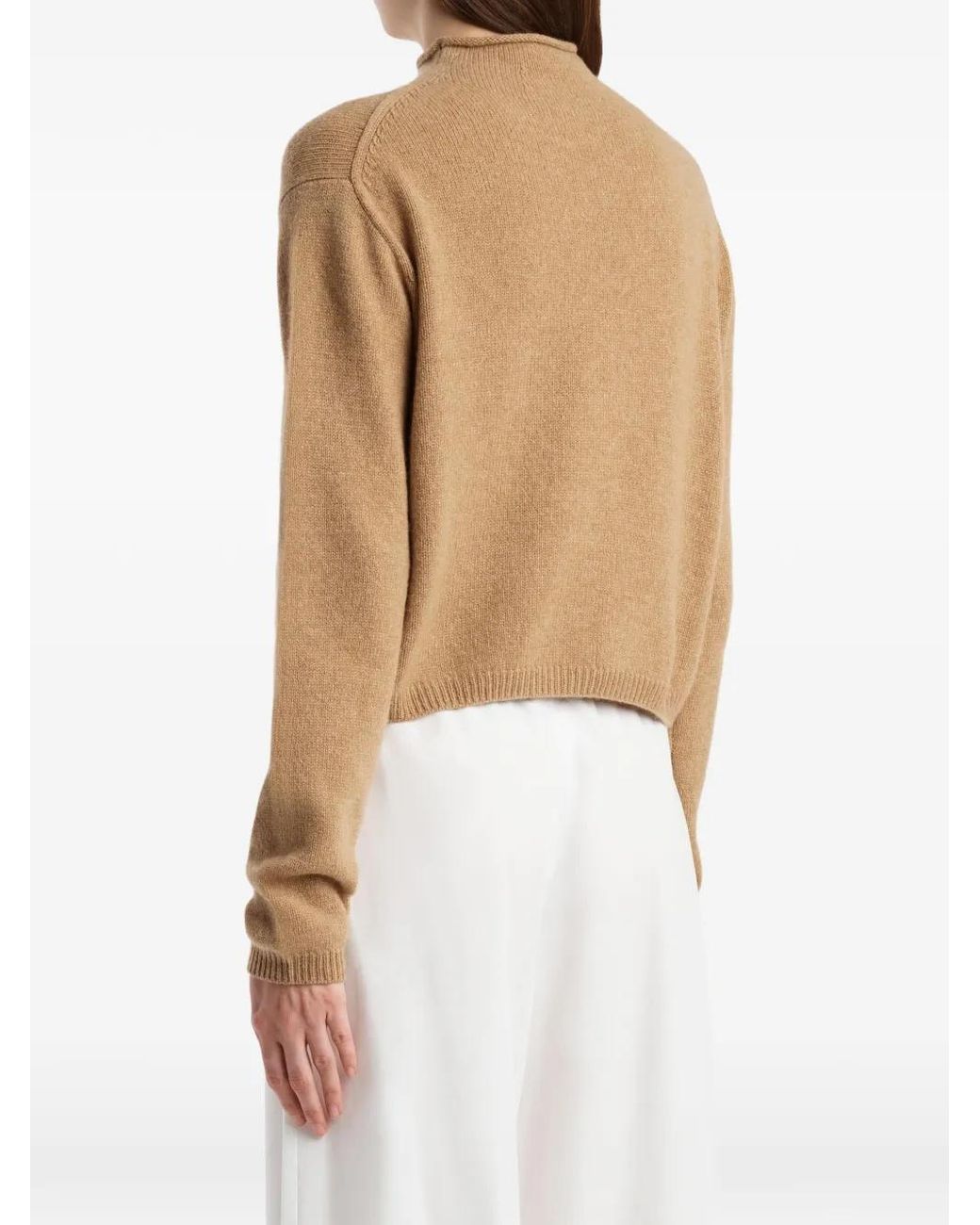Khaite Natural Annora Funnel-Neck Wool-Cashmere Cardigan