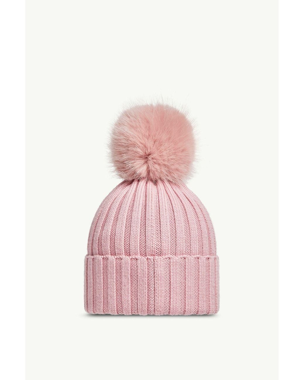 Moncler Pink Logo Patch Ribbed Beanie