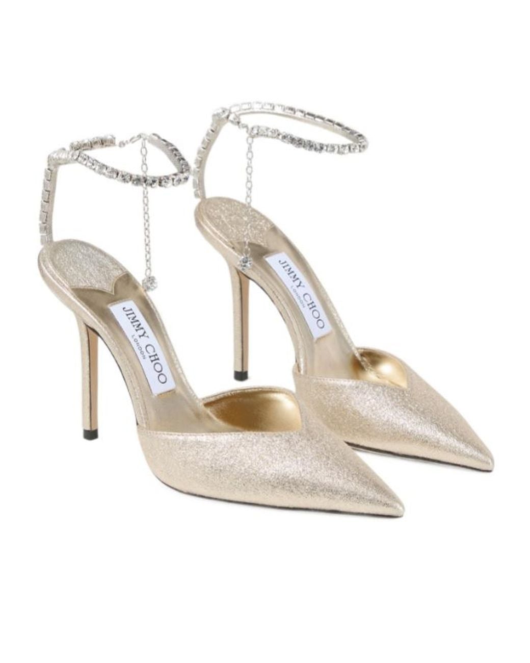 Jimmy Choo Natural Saeda Crystal Ankle-Strap Heeled Pumps