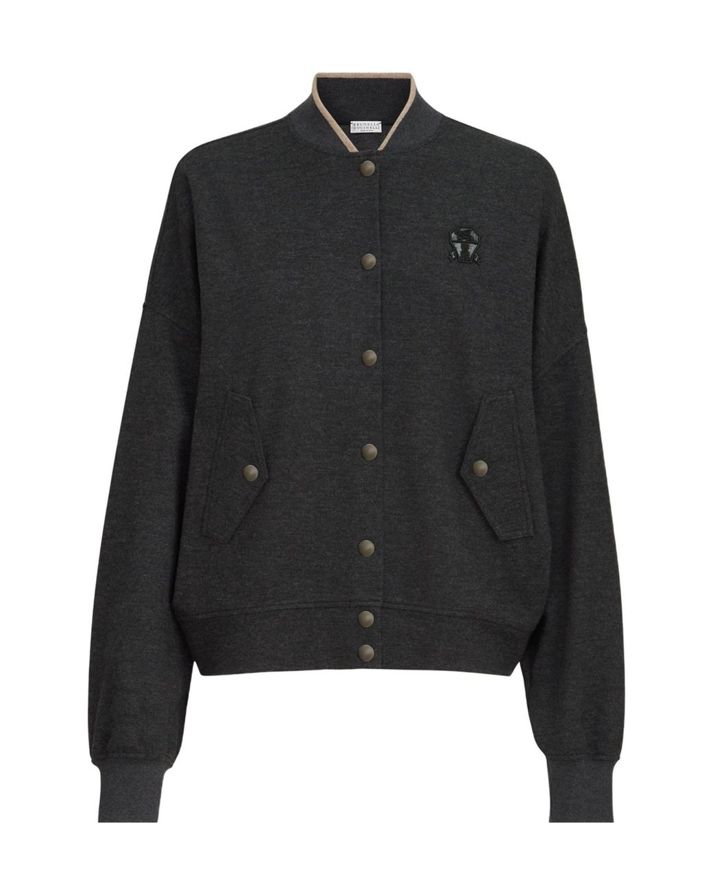 Brunello Cucinelli Black Cashmere Interlock Bomber-Style Sweatshirt With Logo