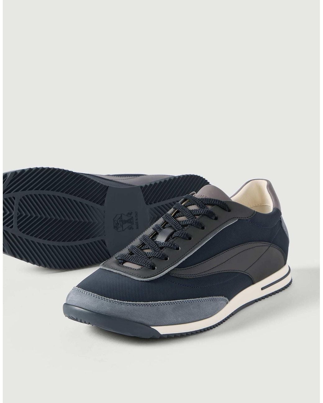 Brunello Cucinelli Blue Techno Fabric And Nubuck Sneakers for men