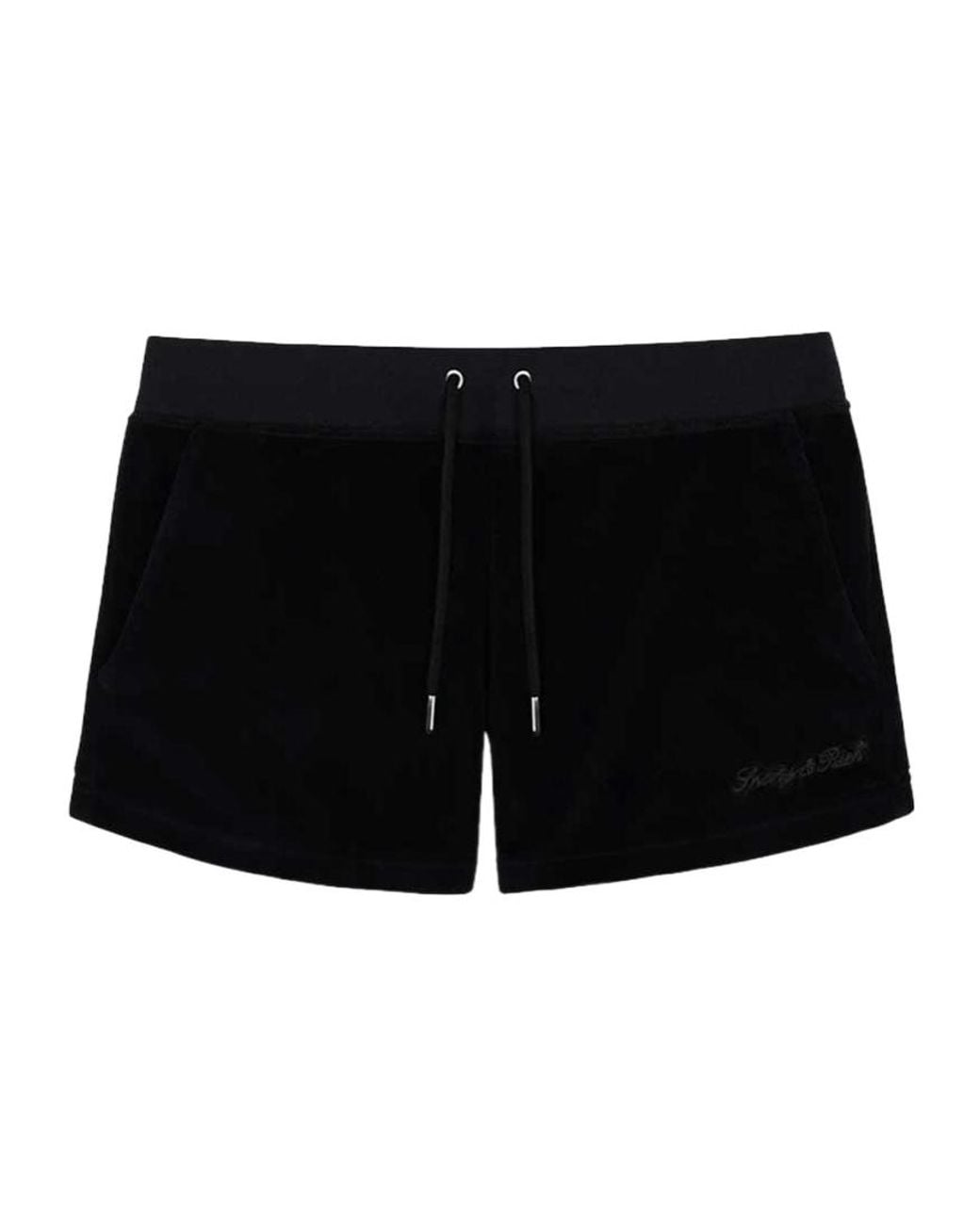 Sporty & Rich Black Velour Crystal Logo Shorts