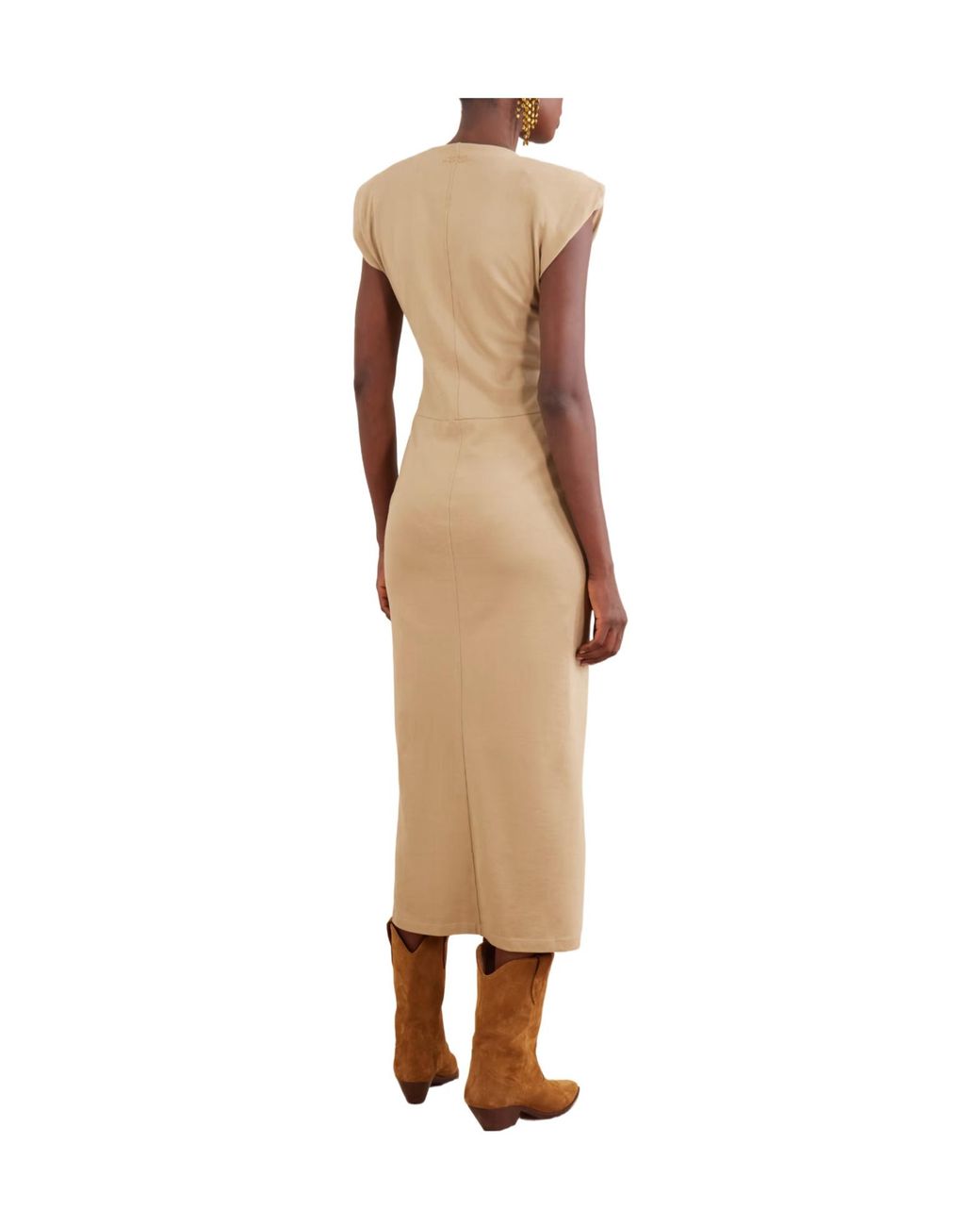 Isabel Marant Natural V-Neck Cap-Sleeve Midi Dress