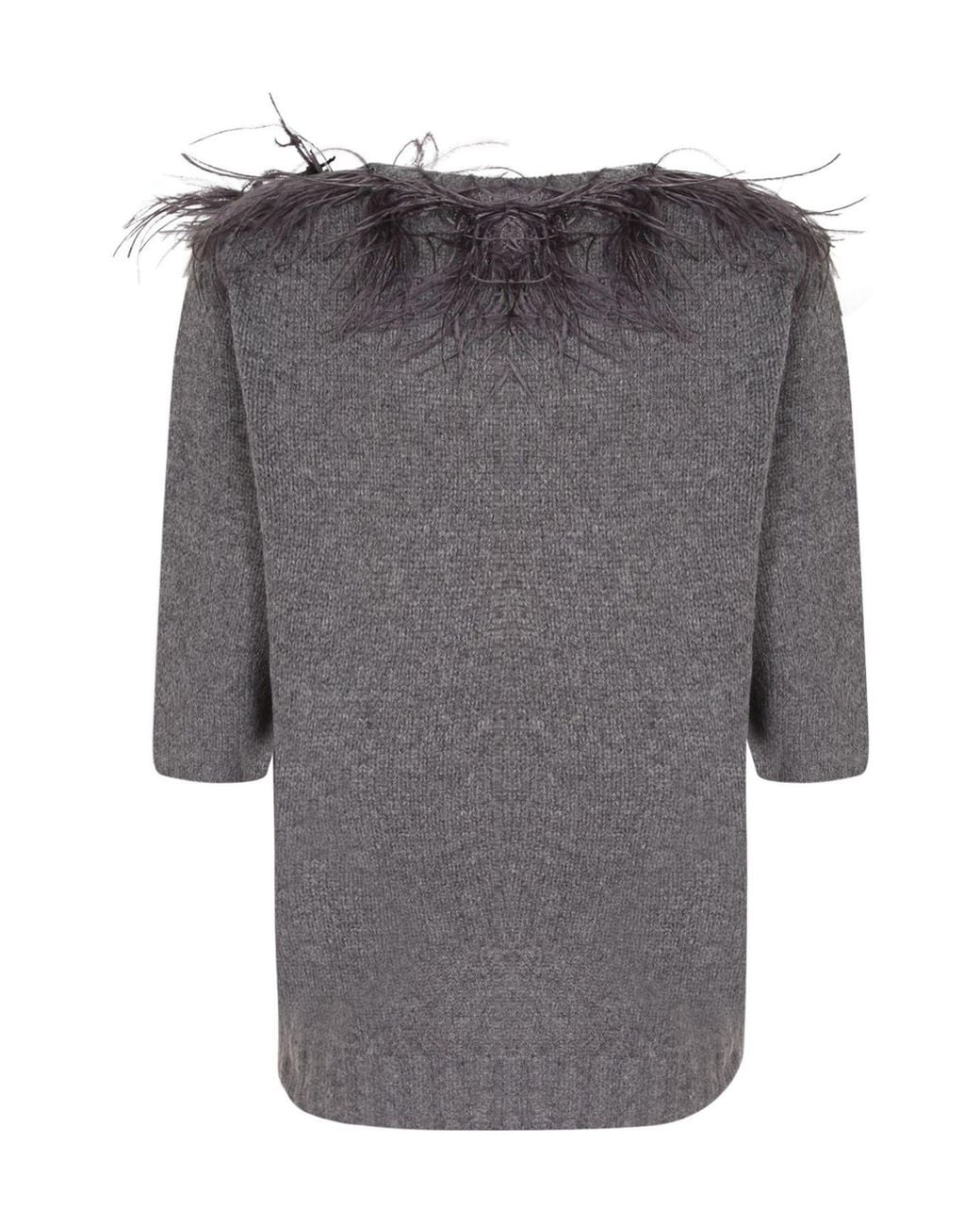 Fabiana Filippi Gray Feather-Trim Sweater