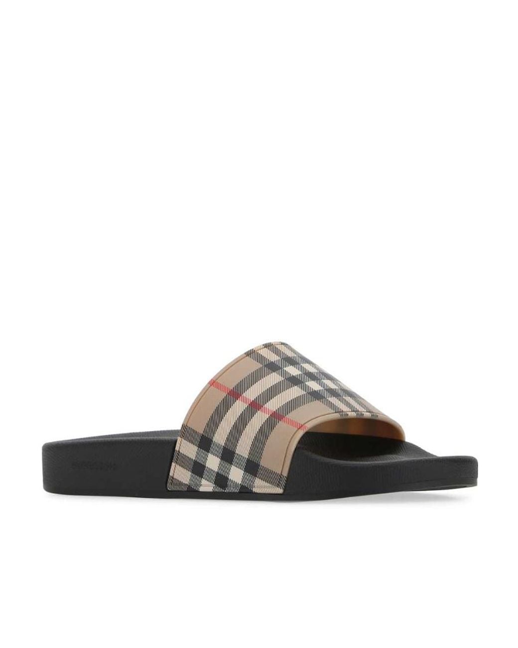 Burberry White Furley Checked Slides