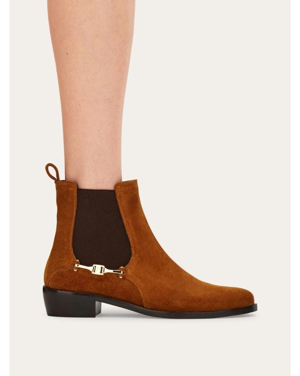 Ferragamo Brown F Buckle Chelsea Boot