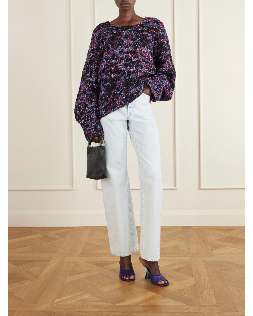 Dries Van Noten Blue Oversized Frayed Sweater