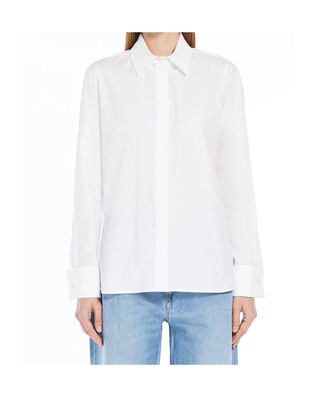 Max Mara White Curved Hem Poplin Shirt