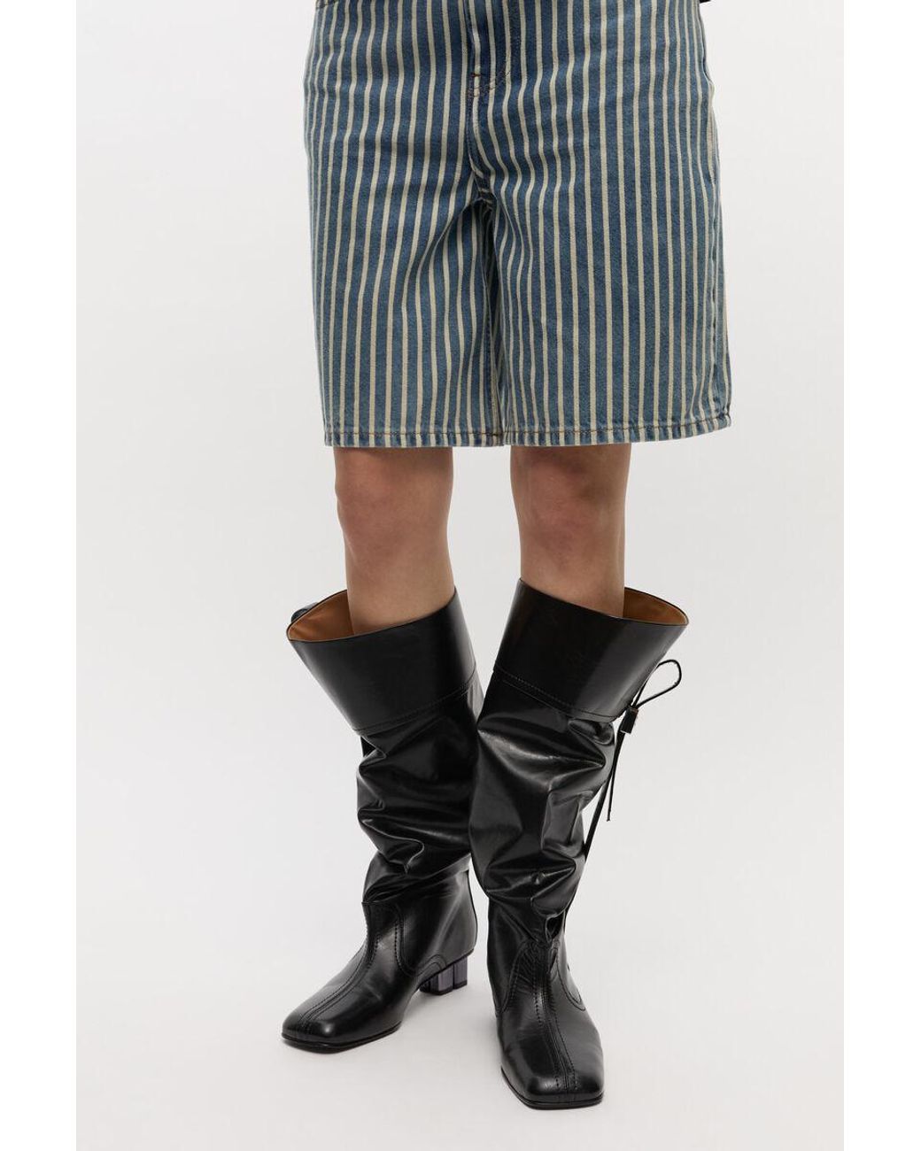 Ganni Black Slouchy Gathered Heeled Boots
