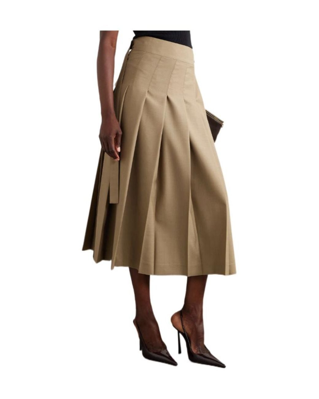 Rohe Natural Pleated Wool-Blend Midi Wrap Skirt