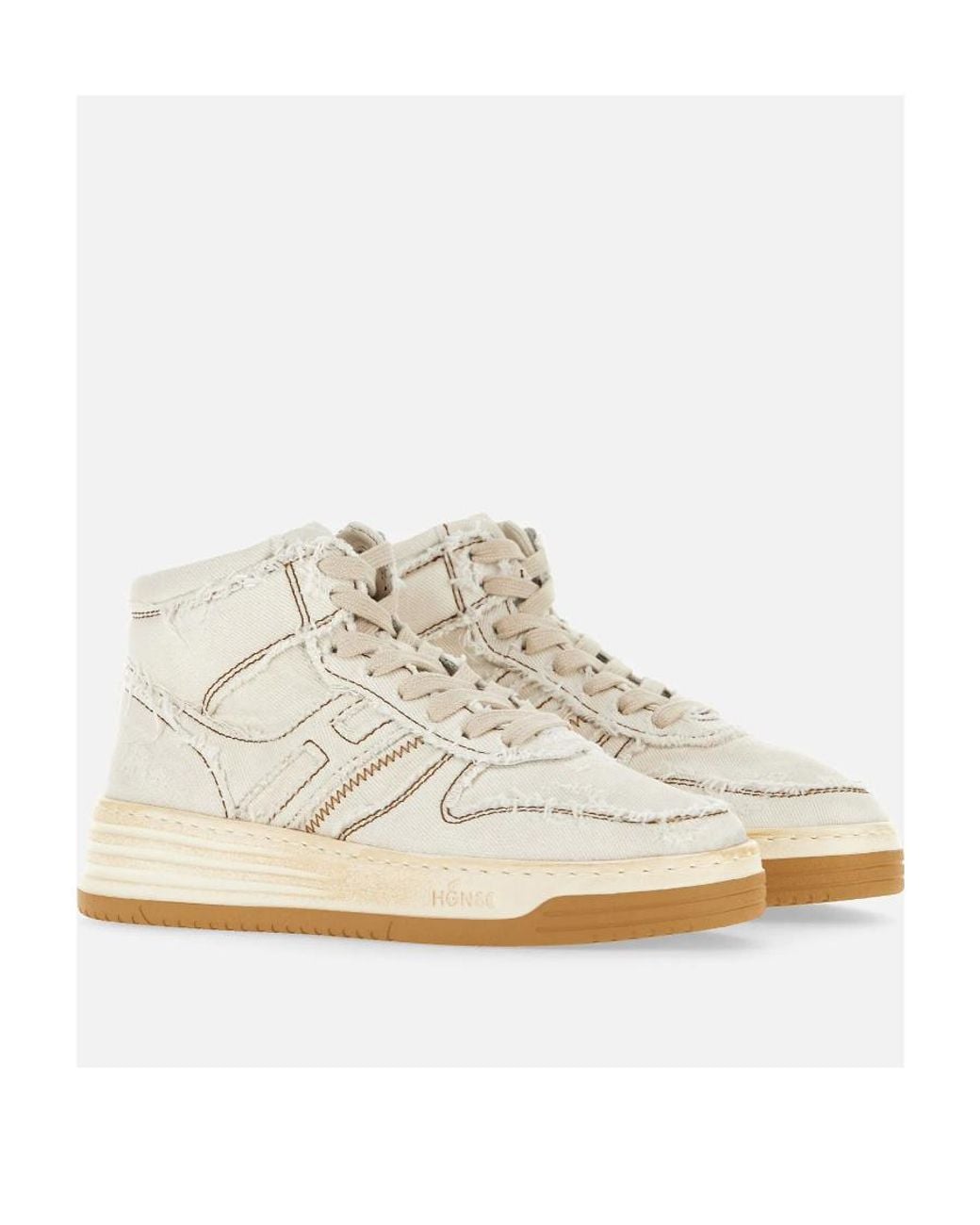 Hogan Natural Contrast-Stitch High-Top Lace-Up Sneakers