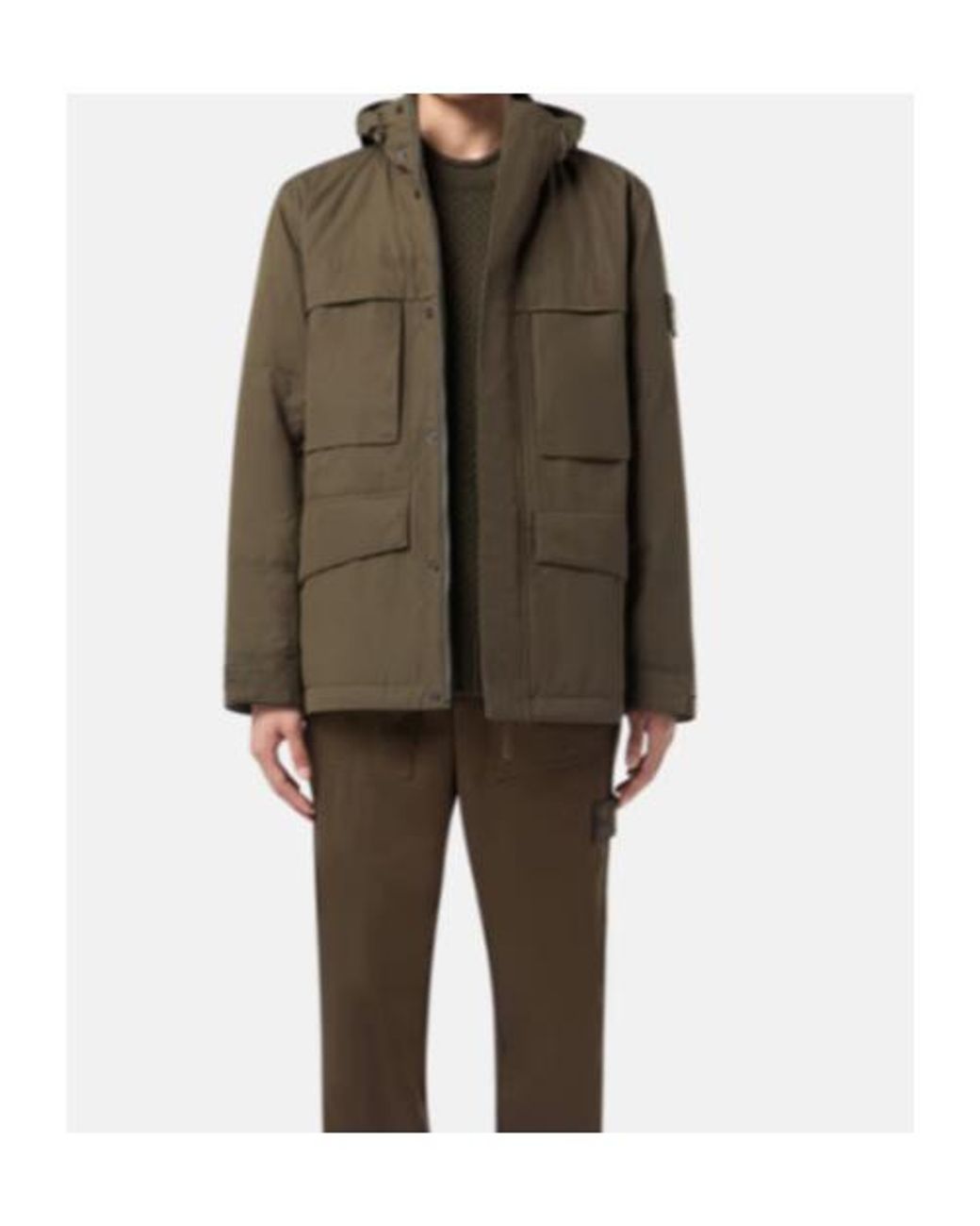 Stone Island Green Compass Patch Hooded Field Jacket for men