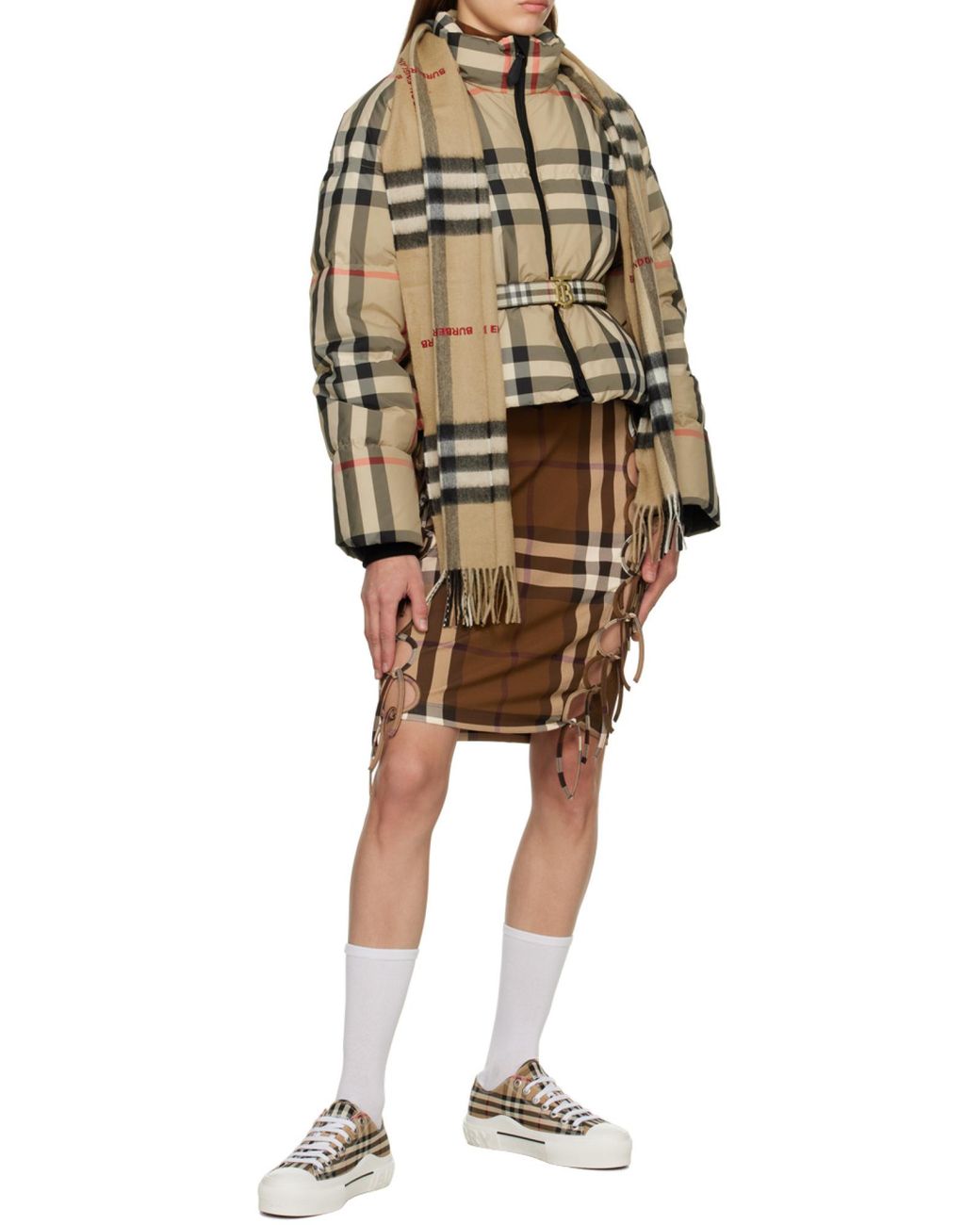 Burberry White Checked Lace-Up Sneakers