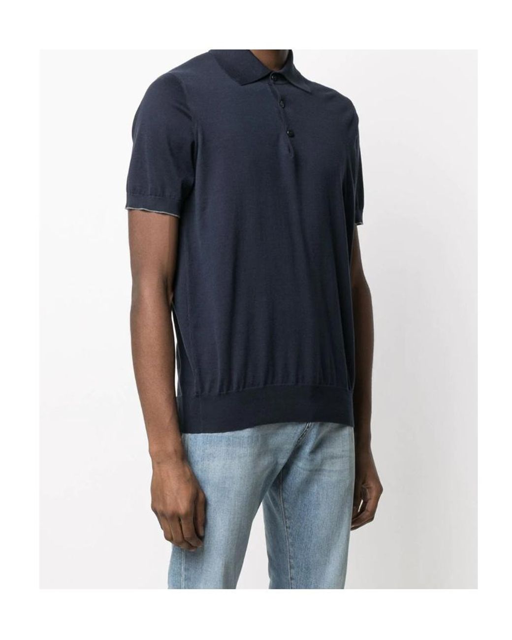 Brunello Cucinelli Blue Short Sleeved Buttoned Polo Shirt for men