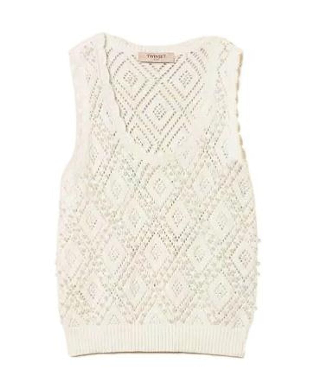 Twinset Natural Pearl-Embellished Knit Tank Top