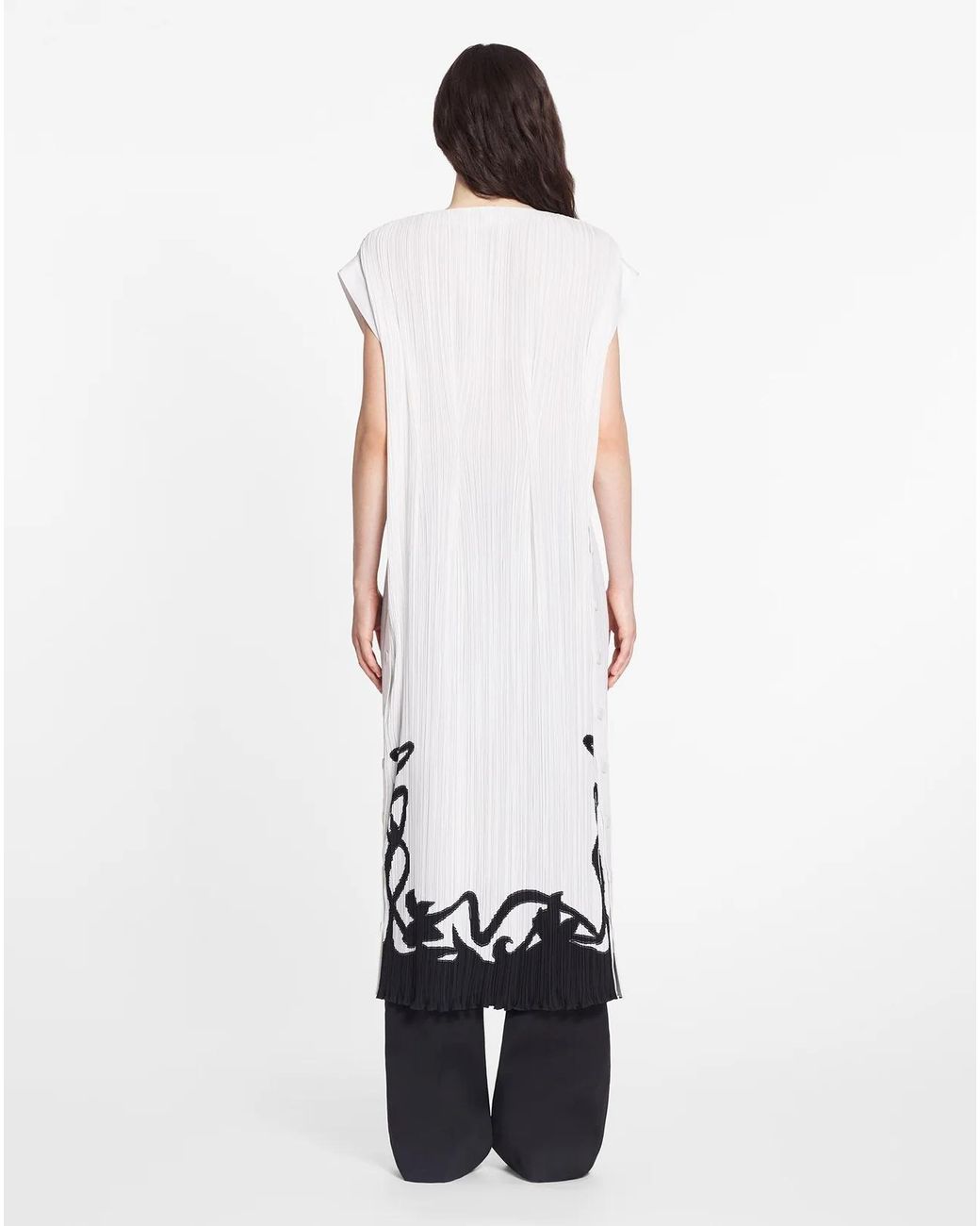 Lanvin White Plissé-Effect Straight Hem Midi Dress