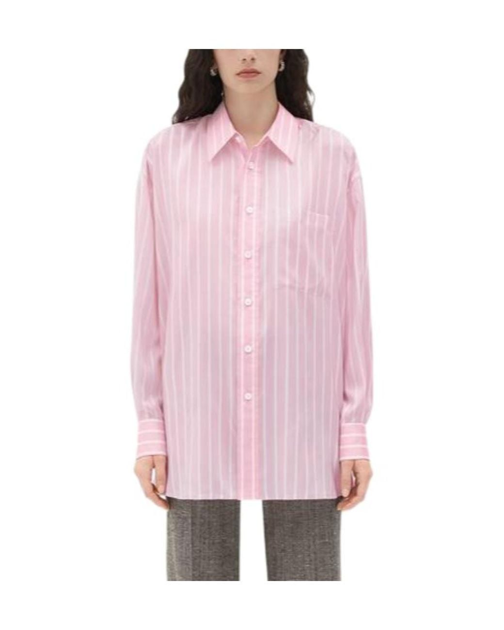 Bottega Veneta Pink Striped Oversize-Fit Shirt
