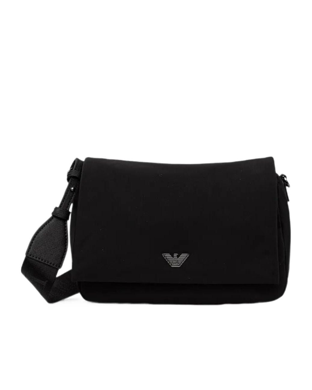 Emporio Armani Black Logo-Plaque Messenger Bag for men