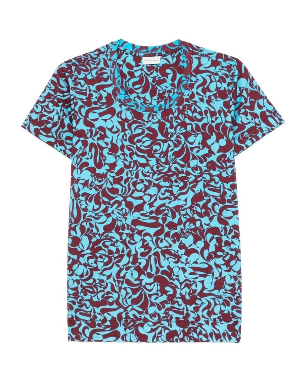 Dries Van Noten Blue Crewneck Printed T-Shirt for men
