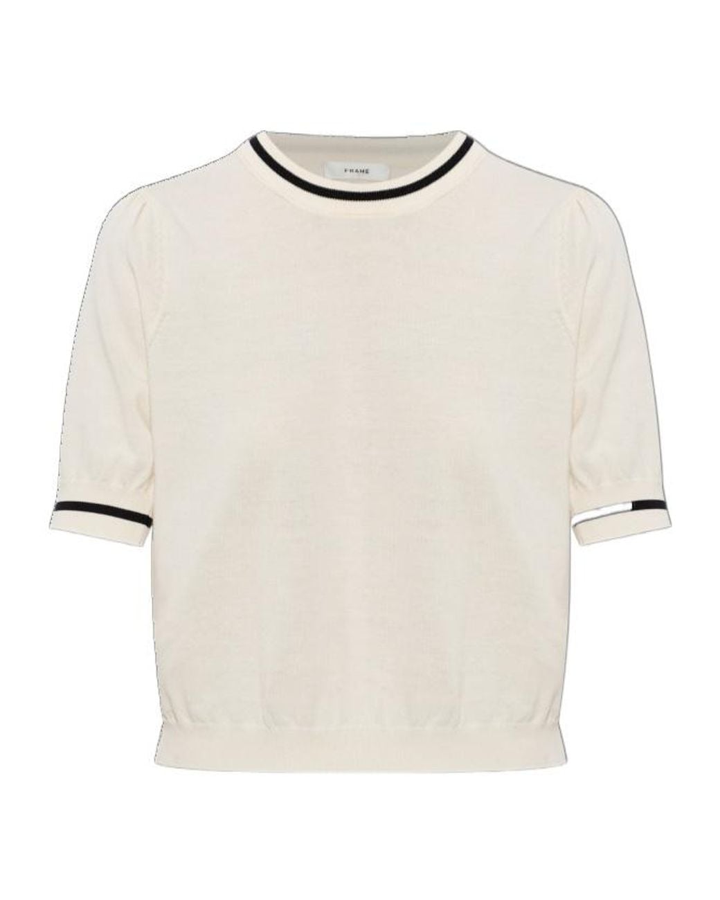 FRAME White Contrast Trim Short Sleeve Sweater