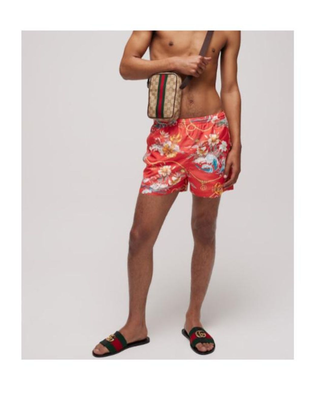 Gucci Red Printed Silk Twill Shorts for men