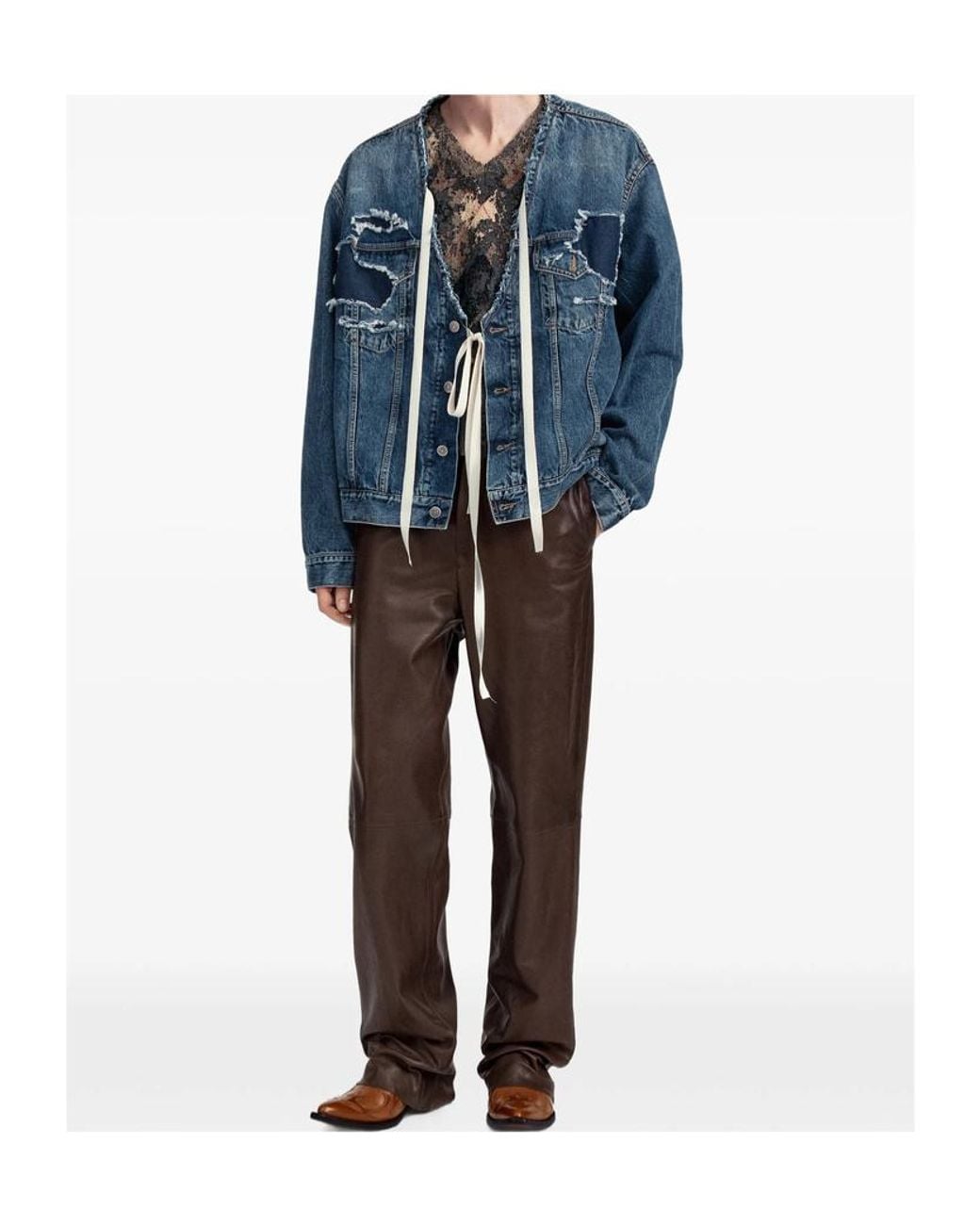 Maison Margiela Blue Distressed Assemblage Denim Jacket for men