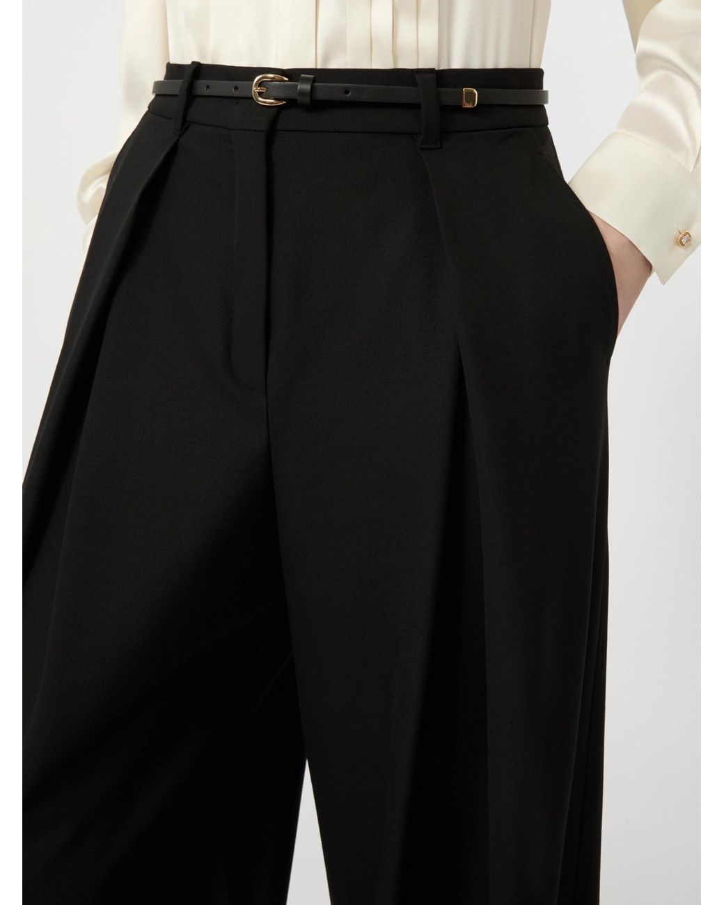 Max Mara Black Pleated Wide-Leg Trousers