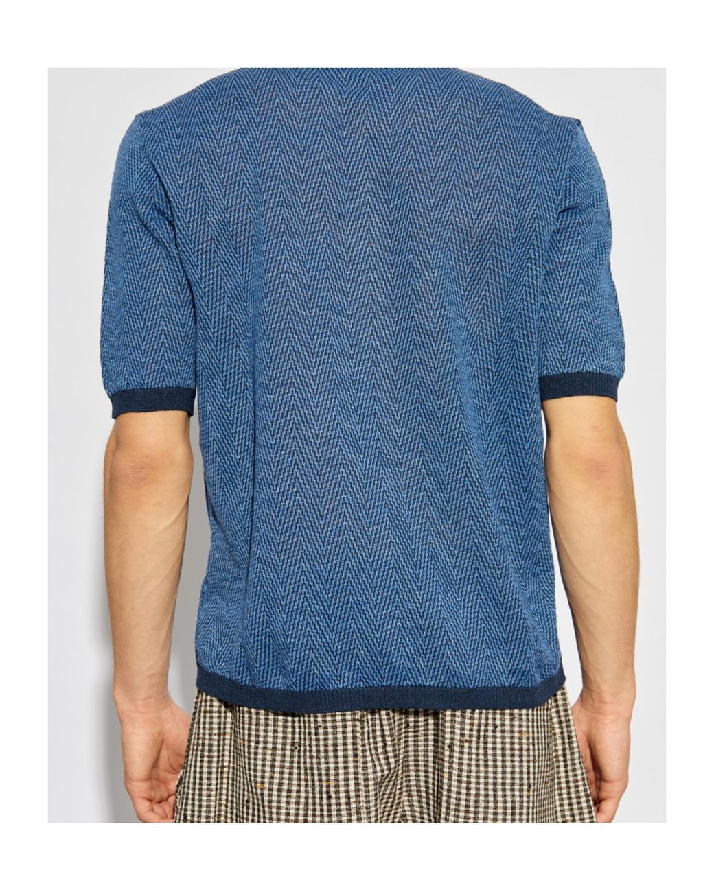 Bottega Veneta Blue Patterned Short-Sleeved Polo Shirt for men