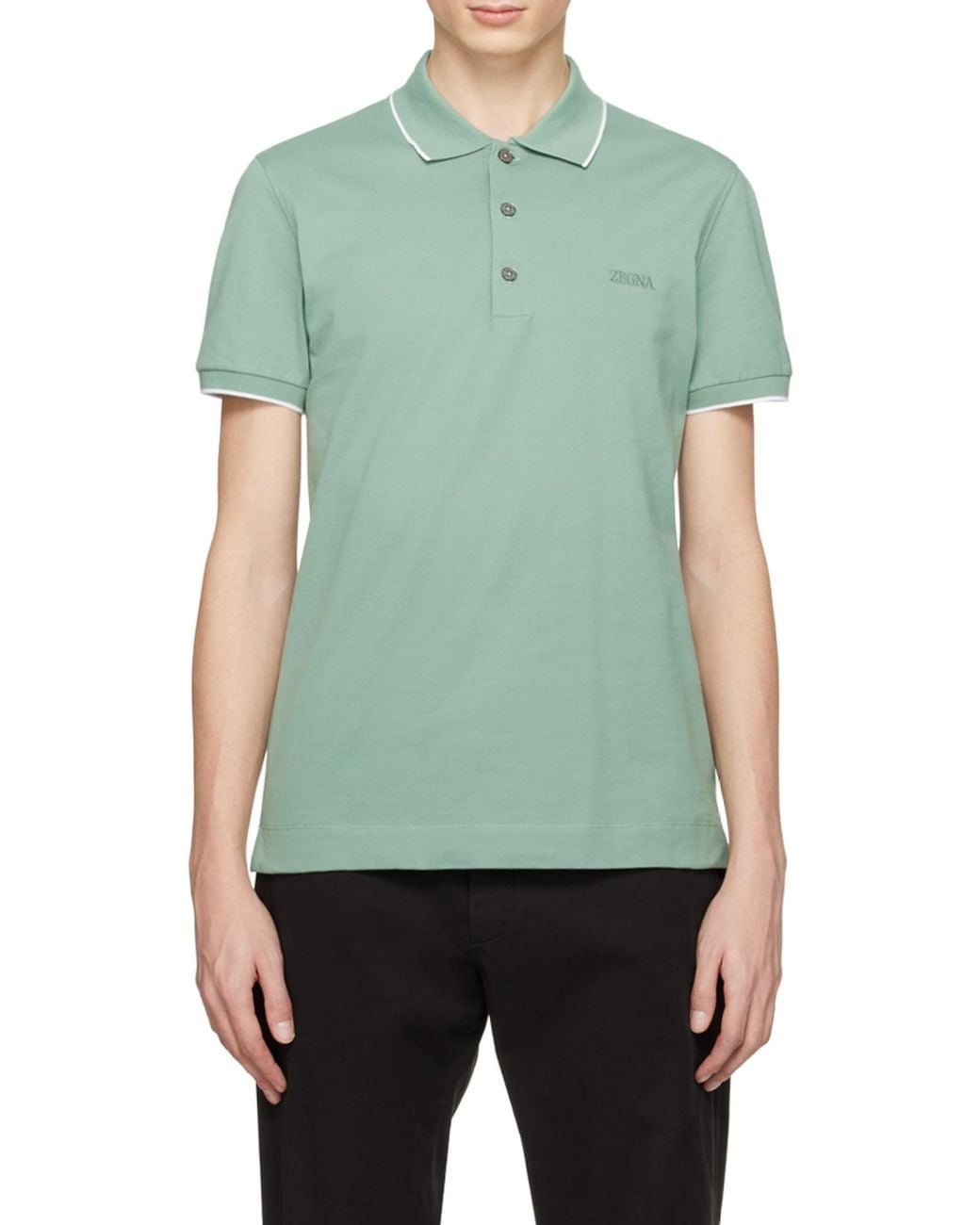Zegna Green Z Logo Embroidered Polo Shirt for men